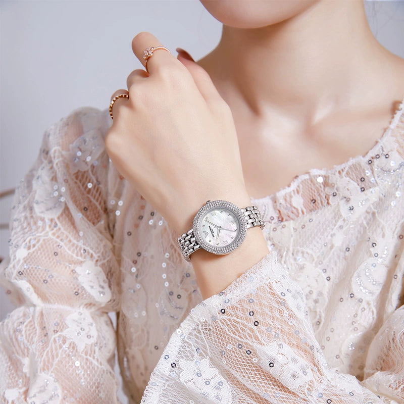 正品满天星手表女士轻奢满钻小圆表2025新款小众防水机械送女朋友