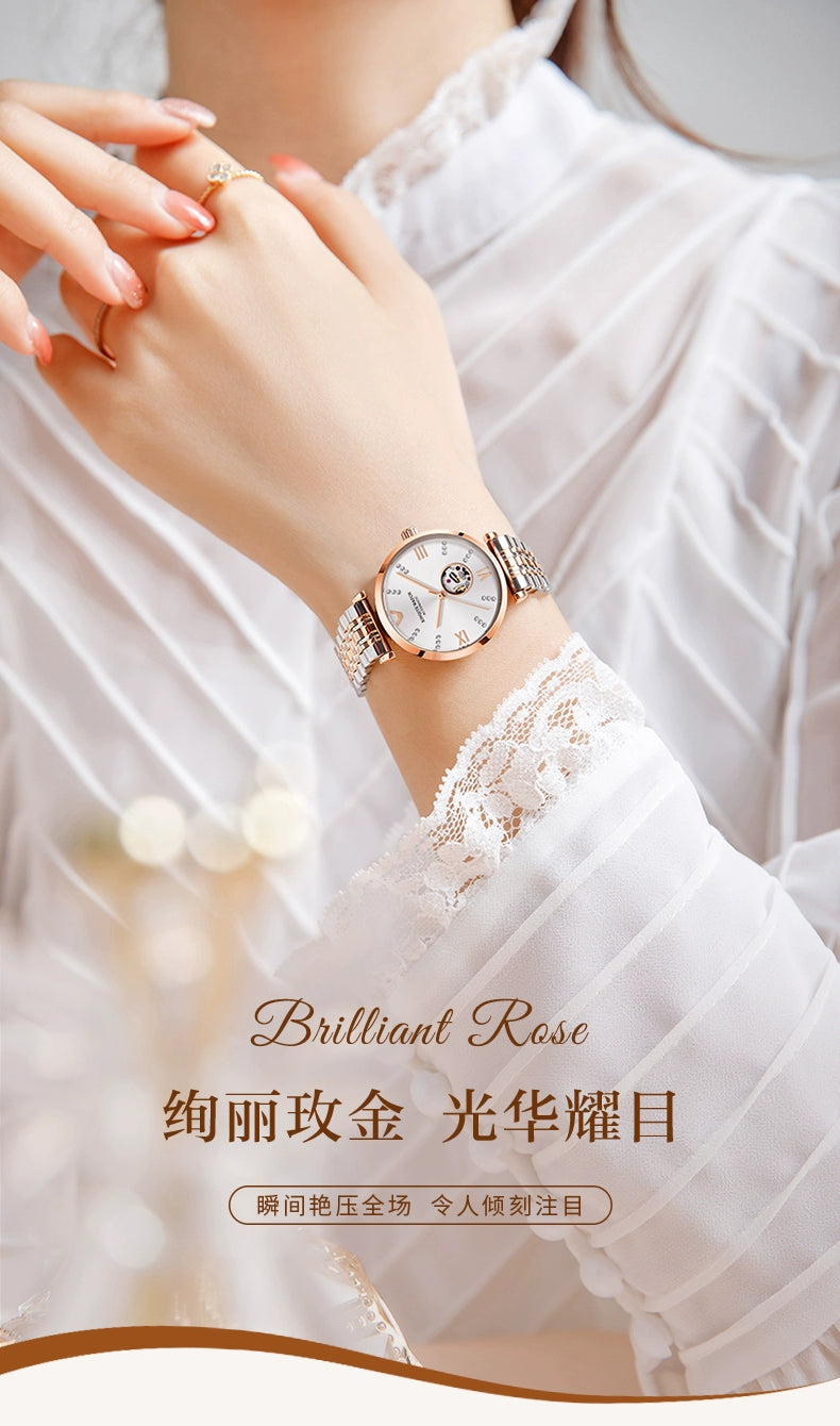 2025正品女士新款瑞士全自动机械手表职场轻奢小众防水镂空时尚表