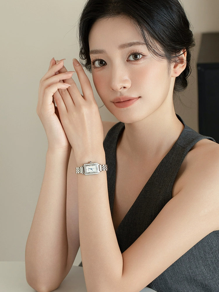 镶钻小方表2025新款正品手表女款瑞士轻奢小众贝母女士高级感防水