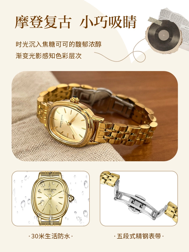 正品复古小金表2025新款手表女款轻奢小众瑞士名牌时尚小表盘防水