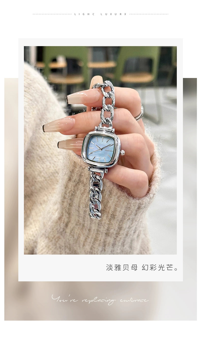 韩系方糖手表女款学生小众轻奢贝母ins简约精致手链表防水高级感