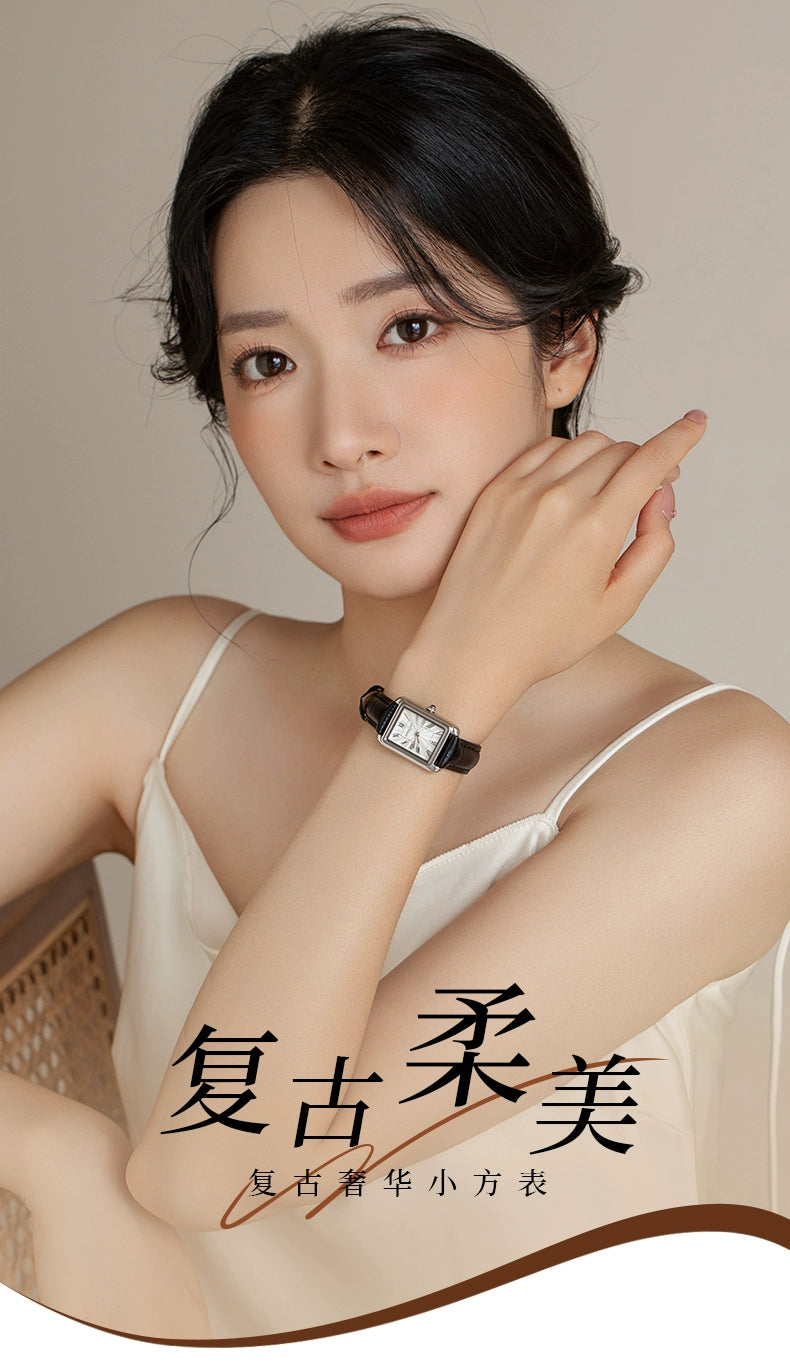 复古小方表2025新款正品轻奢小众手表女罗马高级真皮防水简约气质