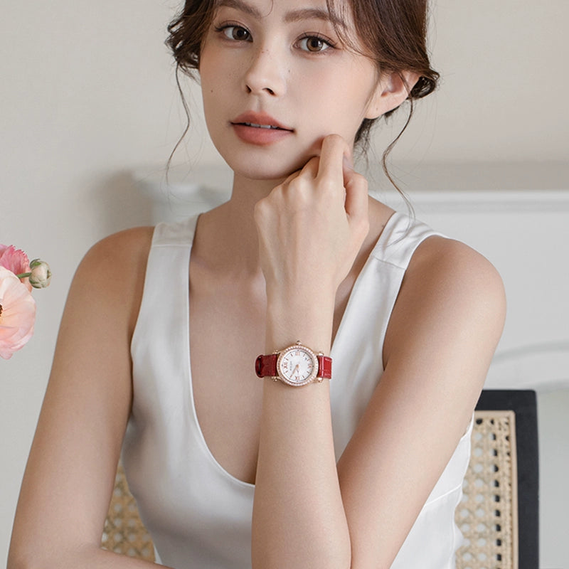 明星同款快乐钻新款2025小众轻奢正品女士手表名牌学生防水真皮薄
