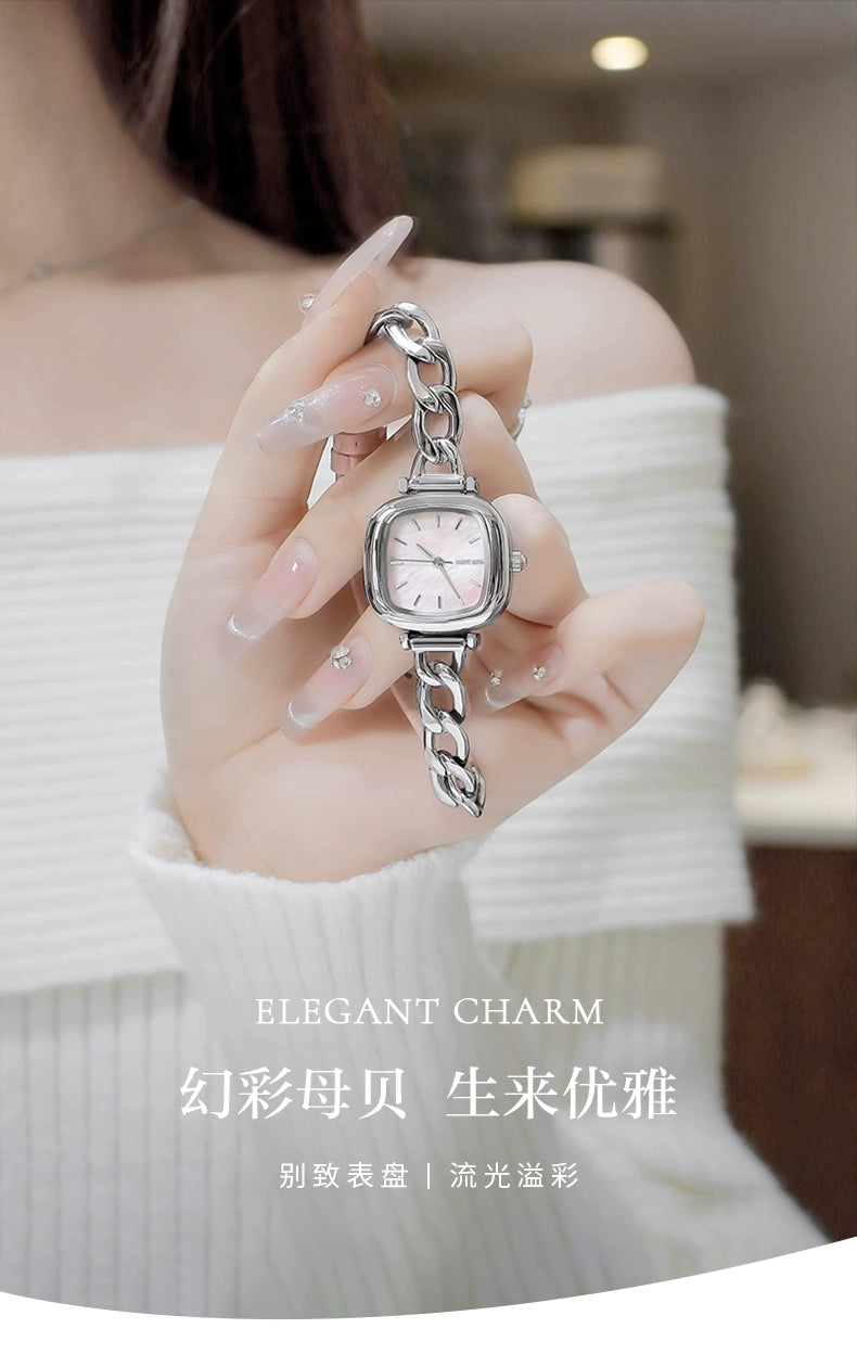 韩系方糖手表女款学生小众轻奢贝母ins简约精致手链表防水高级感