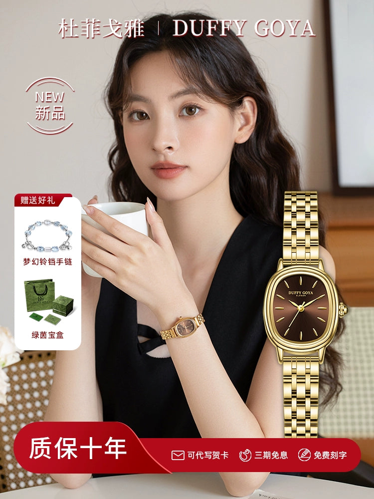 复古小众金表2025新款瑞士正品轻奢名牌时尚女士手表防水方形小盘
